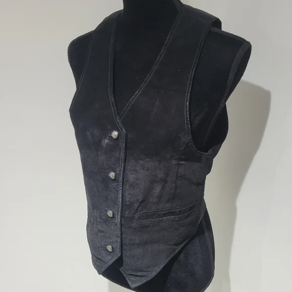 B.B. Dakota Leatherwear Women's Vintage Suede Button Down Vest Black Western - Picture 3 of 10